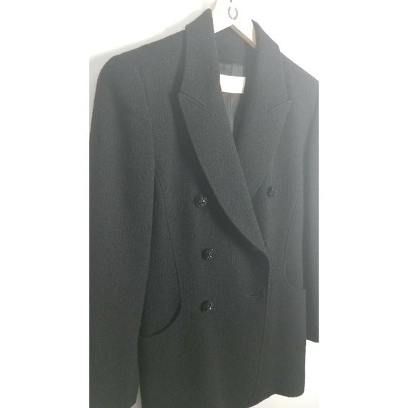 Henri Bendel Sz. US 6 Black Textured Wool Double Breasted Jacket Dressy Buttons - Picture 2 of 12